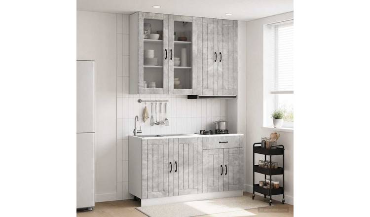 Walplus 4 Piece Engineered Wood Kitchen Unit Set - Concrete Grey