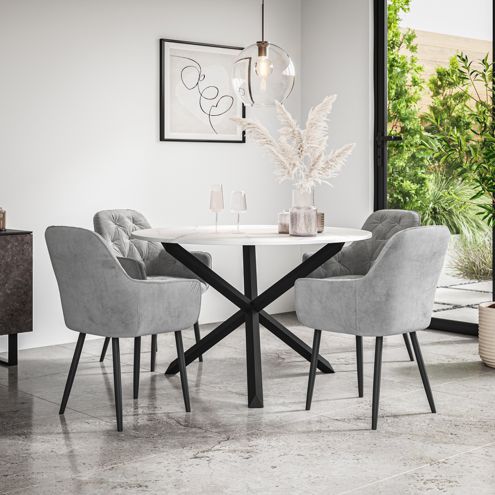Furniture Online Malvern Anika Oak Table Dining Table & 4 Grey Chairs - Image 1