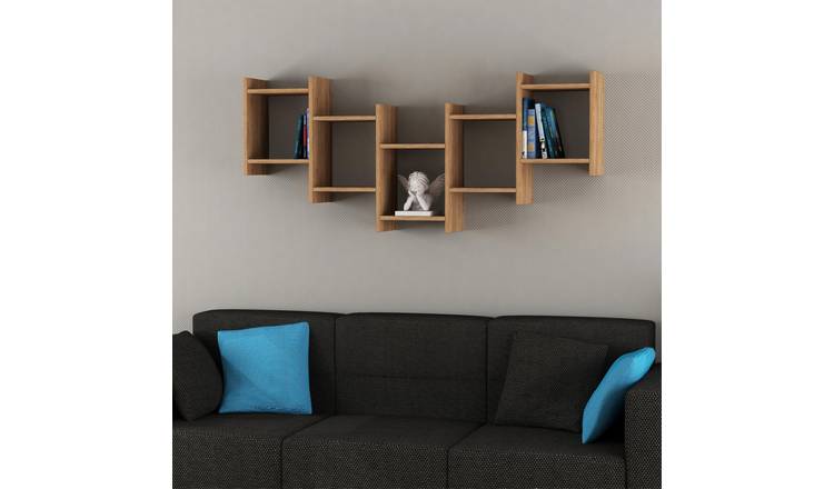 Decortie Bat Particleboard Floating Wall Shelf - Oak