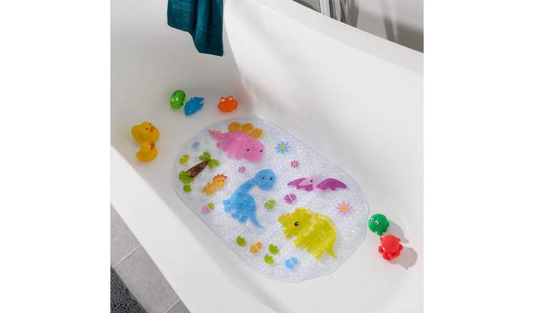 OHS Kids Dino Print PVC Bath Mat - 39 x 69cm - Clear