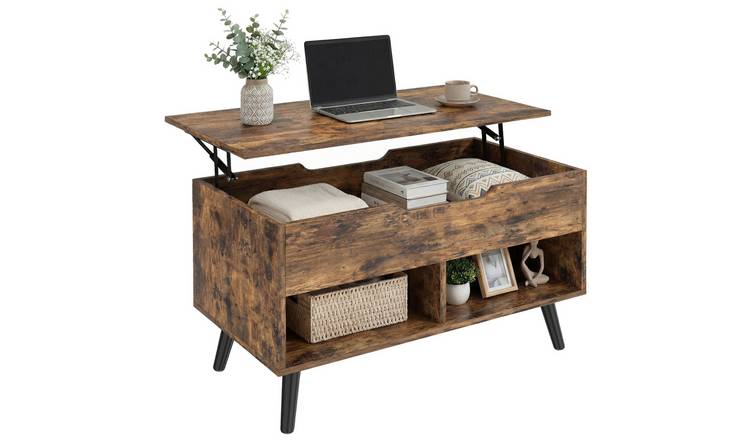HOMCOM Industrial Lift Top Coffee Table with Hidden Compartment - Rustic Brown