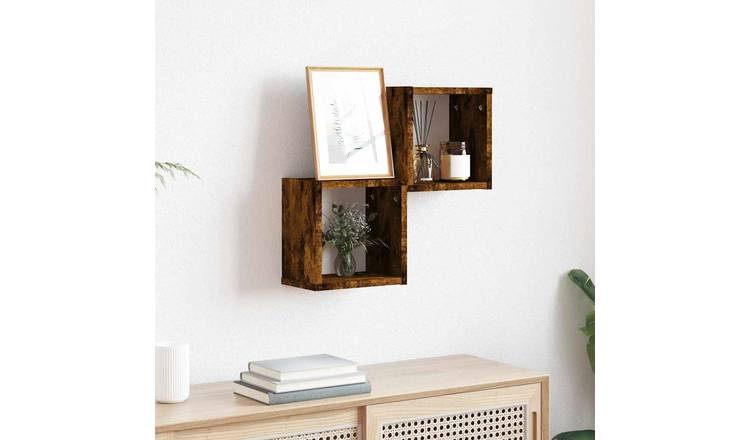 Walplus Pack of 2 Engineered Wood Wall Shelf - Dark Oak - 26 x 15 x 26 cm