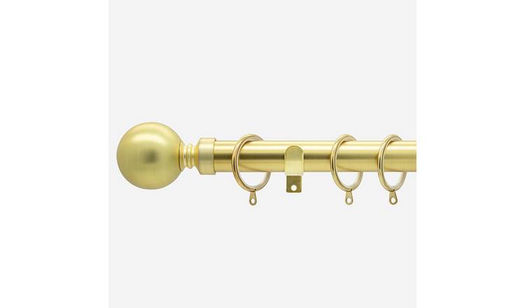 New Edge Blinds Brushed Gold 28mm Ball Fixed Metal Curtain Pole - 200cm