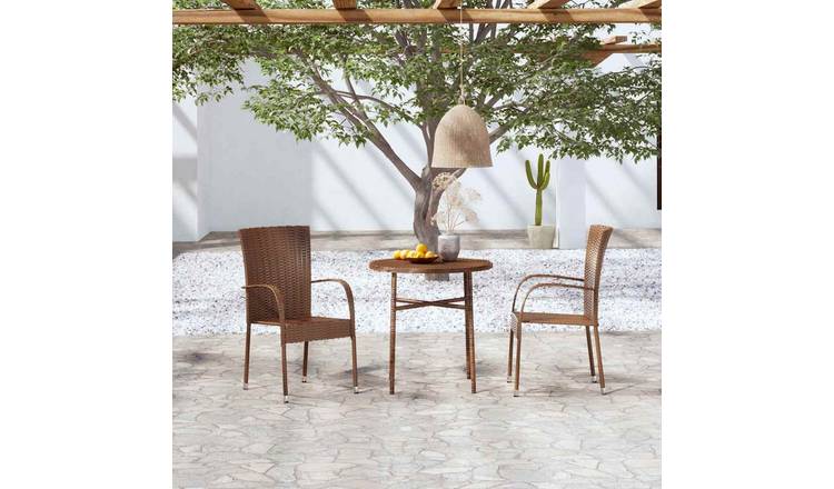 Walplus 3 Piece Poly Rattan Garden Dining Set - Brown - 45 x 45 cm
