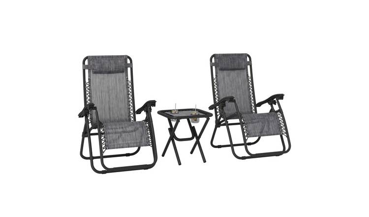 Outsunny 2 Seater Foldable Zero Gravity Chairs with Table - Light Grey