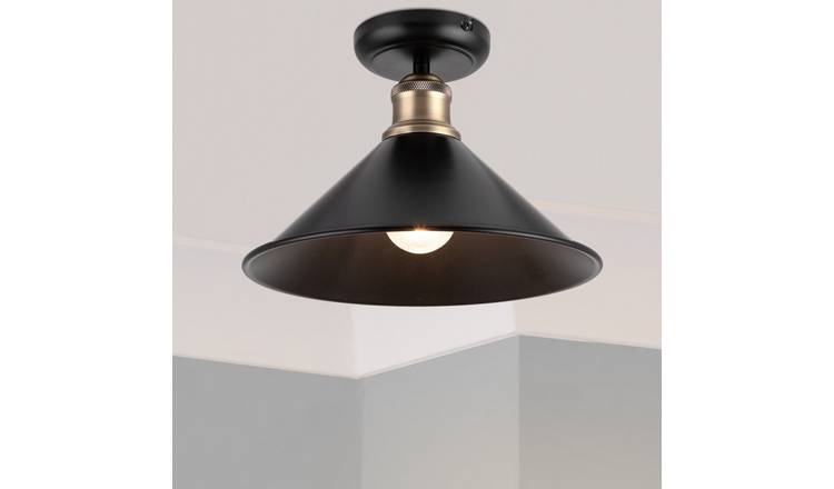 Cosylyte Bowley Industrial Metal Ceiling Flush Light - Matt Black