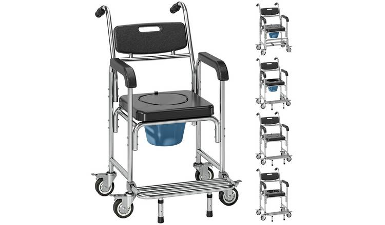 HOMCOM 3-in-1 Wheeled Padded Shower Commode Chair – Black