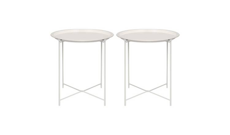Harbour Housewares Round Steel Tray Tables - Matt White - Pack of 2