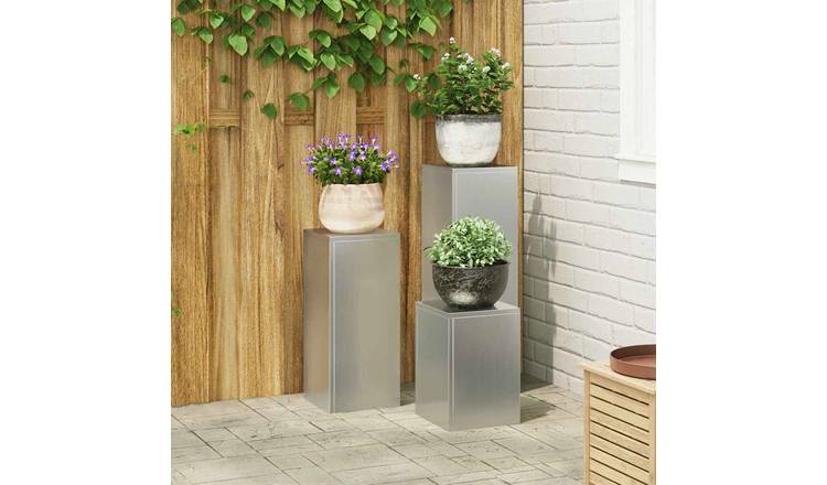 Walplus Pack of 3 Steel Plant Stand - Silver - 24 x 24 x 75 cm