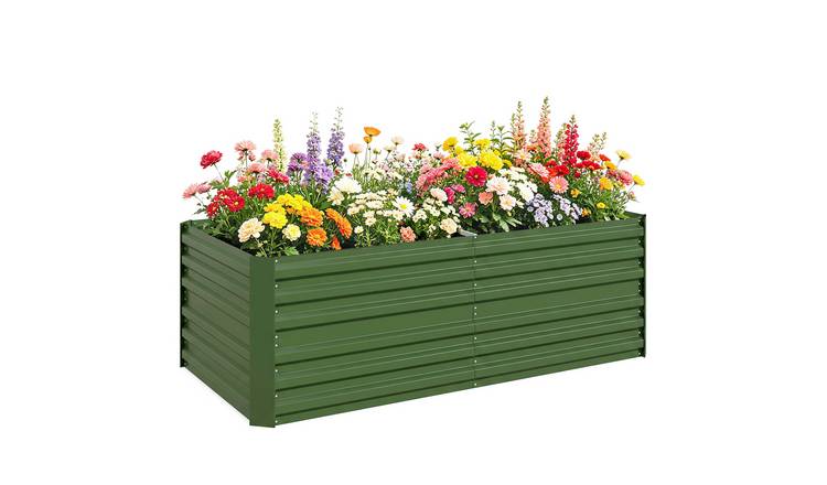 Outsunny Galvanised Steel Outdoor Planters - Dark Green
