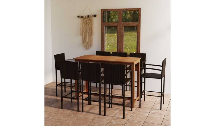 Walplus 9 Piece Solid Acacia Wood Garden Bar Set - Brown - 150 x 70 x 105 cm