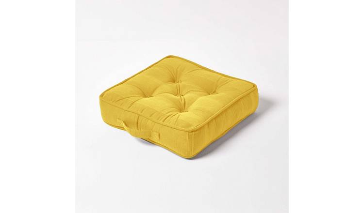 Homescapes Rajput Ribbed Cotton Floor Cushion - Yellow