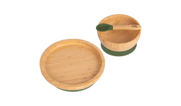 Tiny Dining 3pc Round Bamboo Suction Dinner Set - Olive Green