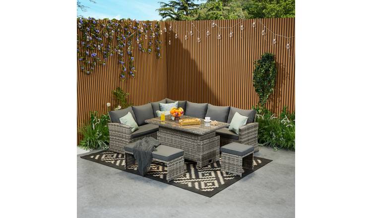 Furniture Maxi Rosen Rattan Effect 9 Seater Rising Table Dining Set - Grey
