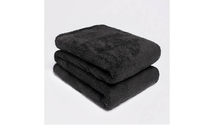 OHS Teddy Fleece Blanket Throw - 150 x 200cm - Black