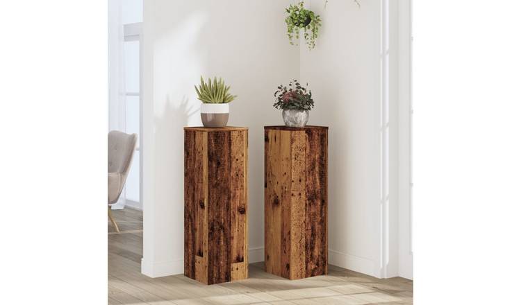 Walplus Pack of 2 Engineered Wood Plant Stand - Old Wood - 25 x 25 x 80 cm