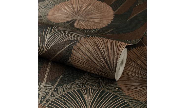 Grandeco Asperia Oriental Jungle Leaf Textured Wallpaper - Neutral Terracotta