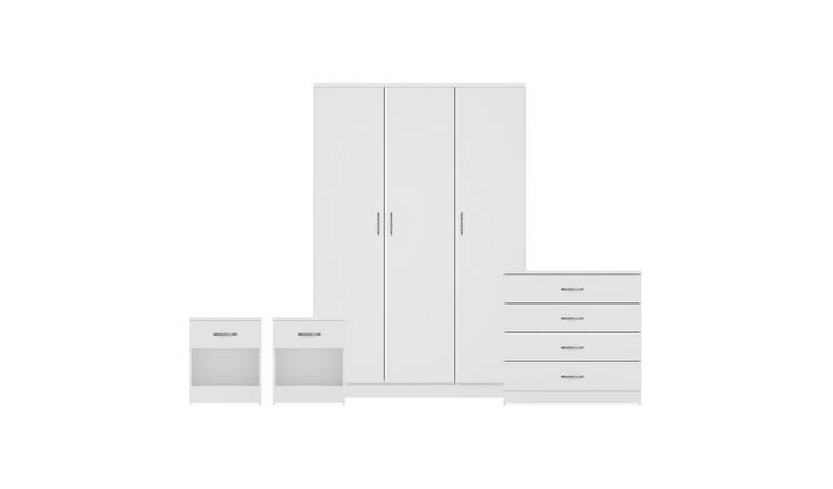 Vida Designs Riano Bedroom Set (Bedsides, 4 Drawer Chest, 3 Door Wardrobe)-White