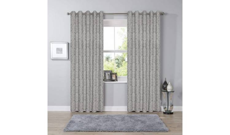 New Edge Blinds Grey Savoy Woven Jacquard Eyelet Curtains - 228cm x 229cm