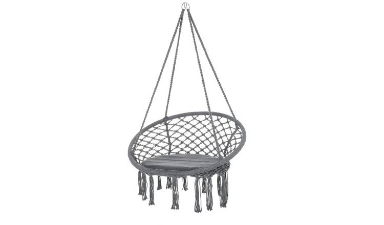 Outsunny Portable Blend Macrame Hanging Rope Chair - Grey