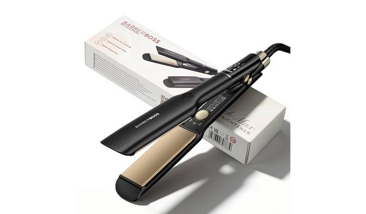 BarberBoss AuraSleek Wide Plate Ceramic Hair Straightener - Black