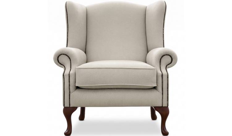 Somnior Darcy Sherpa Fabric Wing Accent Chair with Studs - Light Grey
