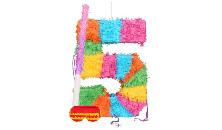 Fax Potato Number 5 Pinata Set with Stick & Blindfold - Pink Stick