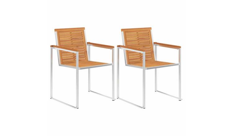 Walplus 2 Piece Solid Acacia Wood Garden Chairs - Brown - 60 x 56 x 85 cm