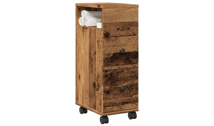 Walplus Engineered Wood Lockable Bathroom Cabinet - Dark Wood - 23 x 33 x 65 cm