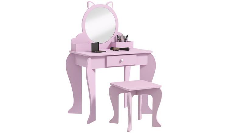 ZONEKIZ 2 Piece Mirror Drawer Boxes Cat Vanity Set - Pink