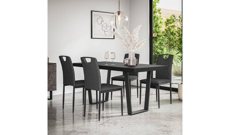 Furniture Online Aria Monza Black Top Dining Table & 4 Charcoal Chairs
