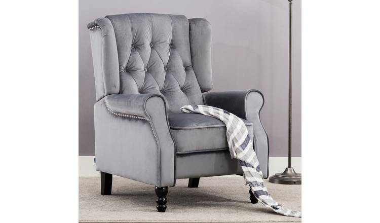 Furniture Online Althorpe Wingback Recliner Button Back Velvet Chair - Grey