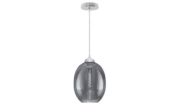 Energy Light Bulbs Oval Grey Glass Ceiling Pendant Light - Chrome