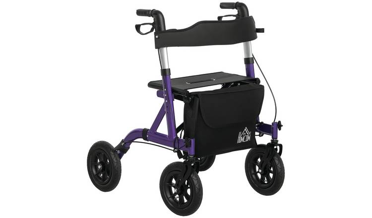 HOMCOM Folding Rollator Walker with Seat and All terrain Wheels - Purple