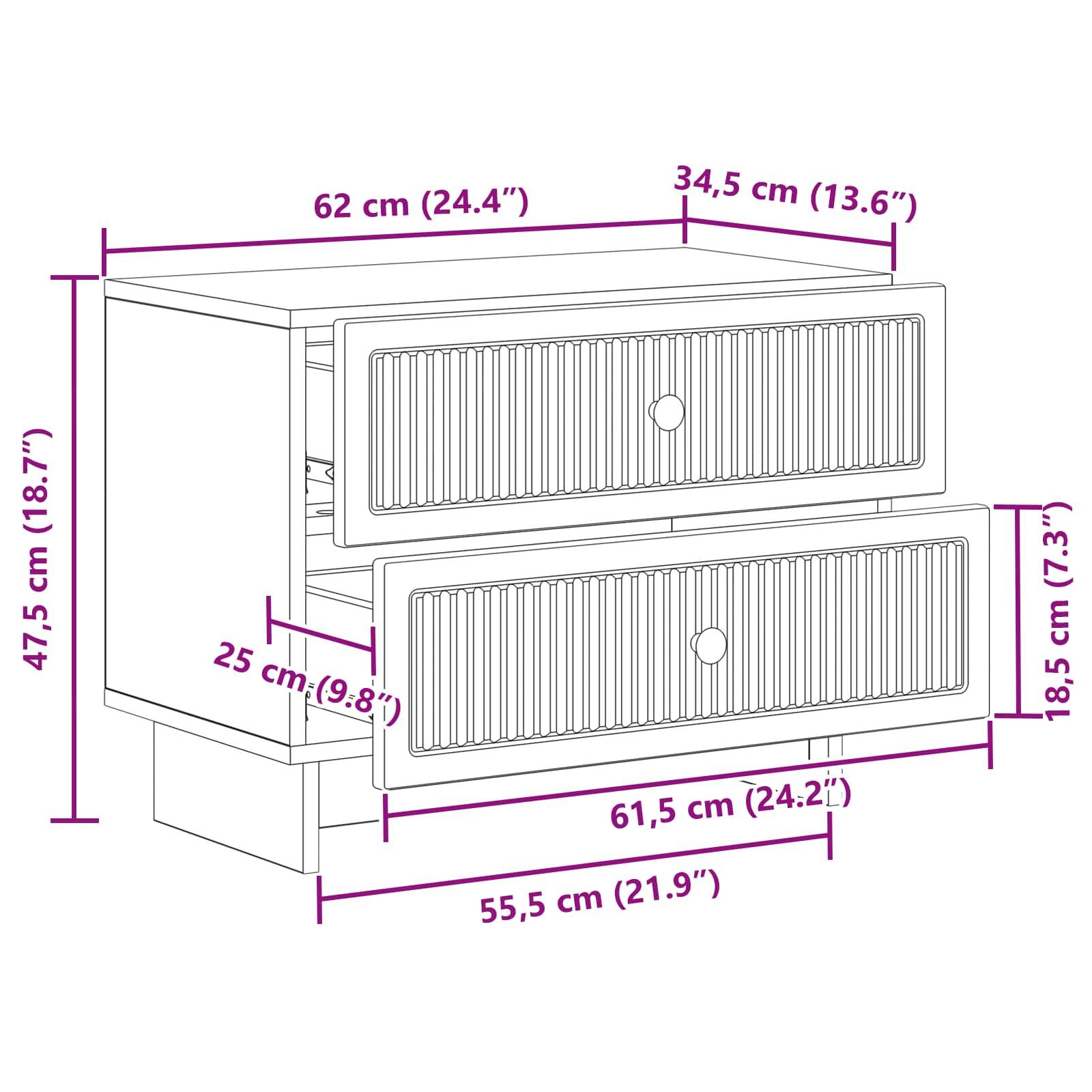 Walplus Engineered Wood Bedside Cabinet - Dark Wood - 62 x 34.5 x 47.5 cm - Image 9