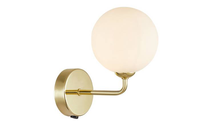 Happy Homewares Chic Polished Gold with Opal White Globe Glass Wall Light - 10cm