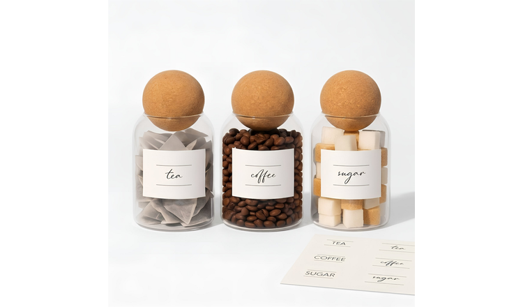 Argon Tableware Cork Ball Glass Tea Coffee Sugar Jars Set