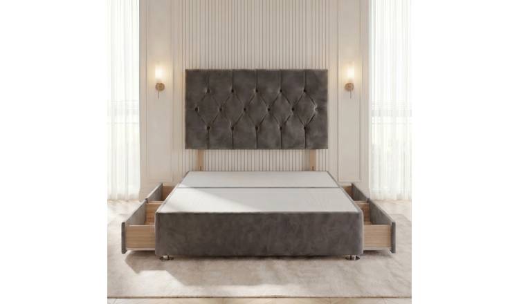 Somnior Chester Velvet Super King 4 Drawer Divan Bed with Headboard - Charcoal