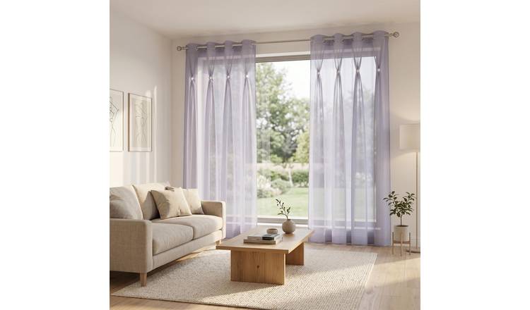 Luxury Living Linen Look Voile Eyelet Pair 150cm x 274cm - Silver