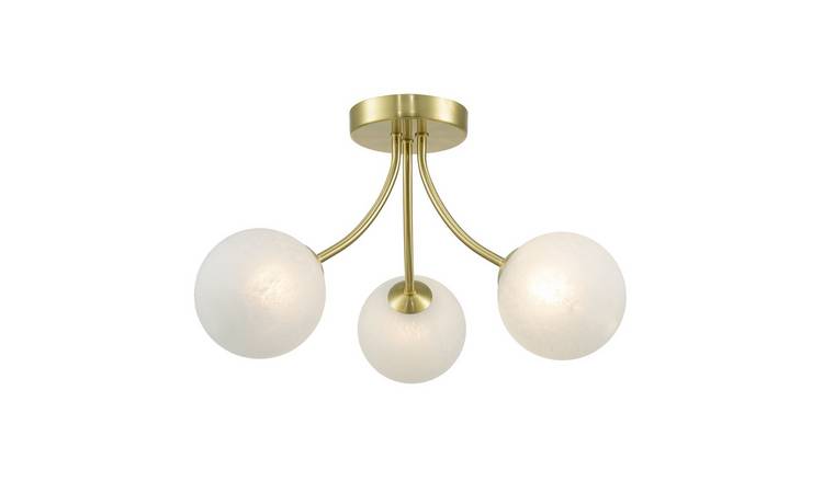 Happy Homewares Satin Gold with Alabaster Globe Glass Ceiling Light - 37cm