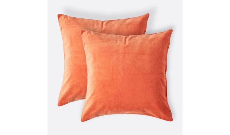 Homescapes Burnt Orange Set of 2 Cotton Velvet Cushion Cover - 40 x 40 cm