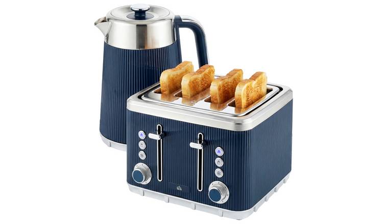 HOMCOM Stainless Steel Kettle and 4 Slice Toaster Set - Dark Blue