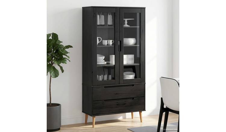 Walplus Solid Pine Storage Cabinet - Black - 90 x 35 x 175 cm