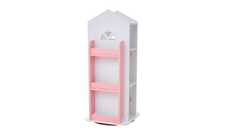 Living and Home 4-Tier Castle Kids Rotating Bookshelf - White and Pink