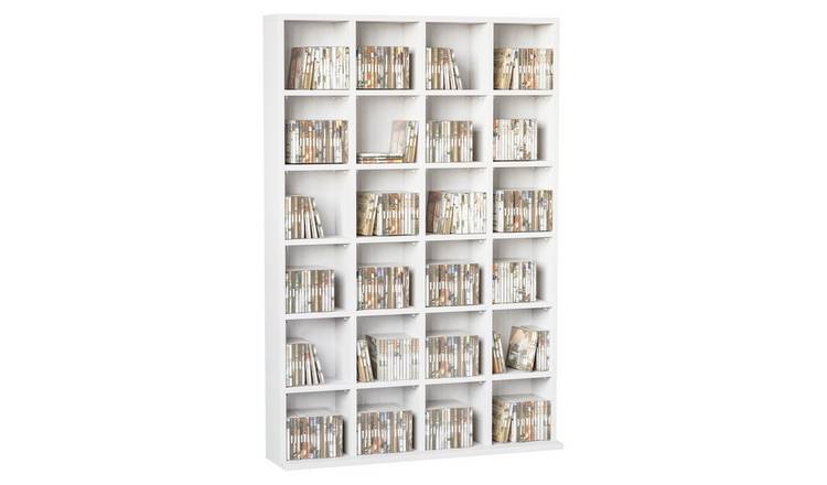 HOMCOM Wooden Media Storage Shelf with Adjustable Shelves - White