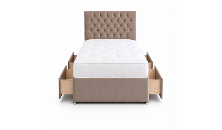 Comfy Deluxe 4ft6 Double     4 Drawer  Velvet  Divan Bed Set -  Beige