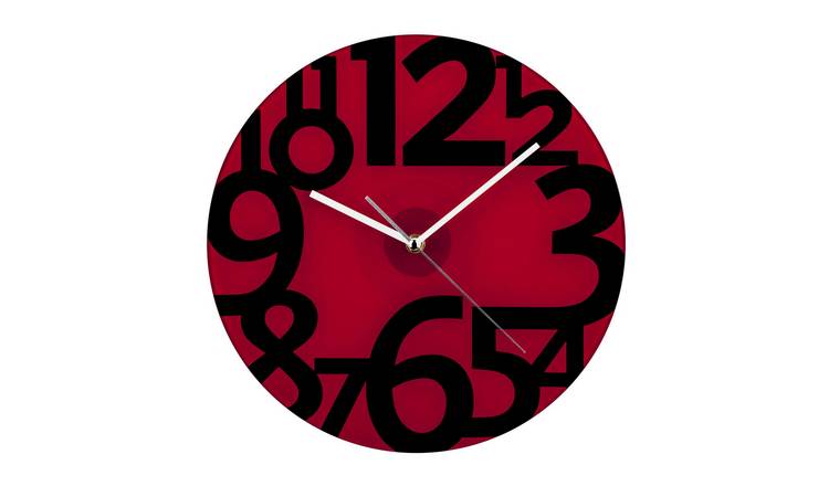 Orsina Tortora Glass Numbers Wall Clock - Black and Red