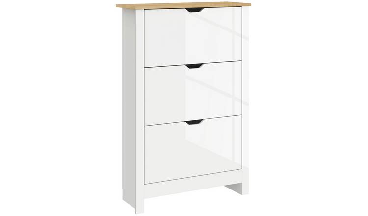 HOMCOM Space Saving Shoe Storage Cabinet with 3 Flip Drawers - White