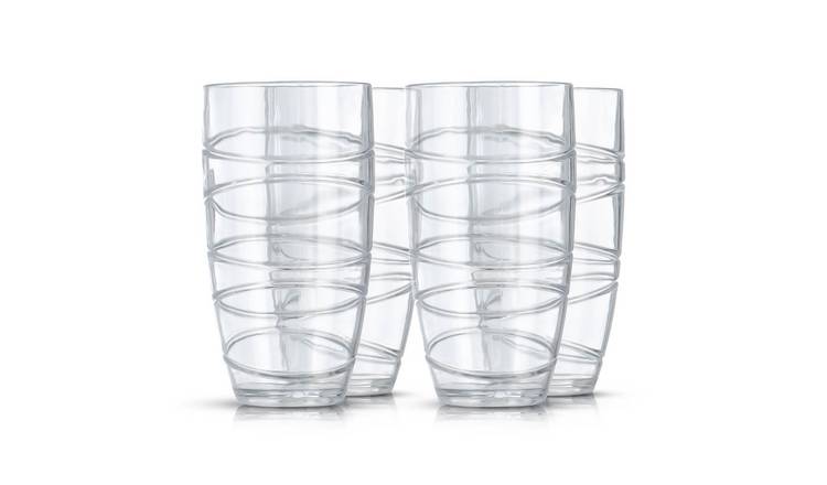 LIVIVO Set of 4 Swirl Design Plastic Tumblers - 600ml - Clear