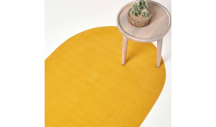 Homescapes Mustard Yellow Handmade Braided Oval Rug - 60 x 90cm